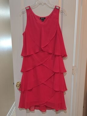 SLNY Tiered Chiffon Cocktail Dress Coral Women's Size 10